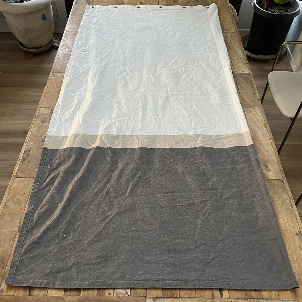 West Elm Tri-tone Cotton Shower Curtain 72 X 74" Gray tan white